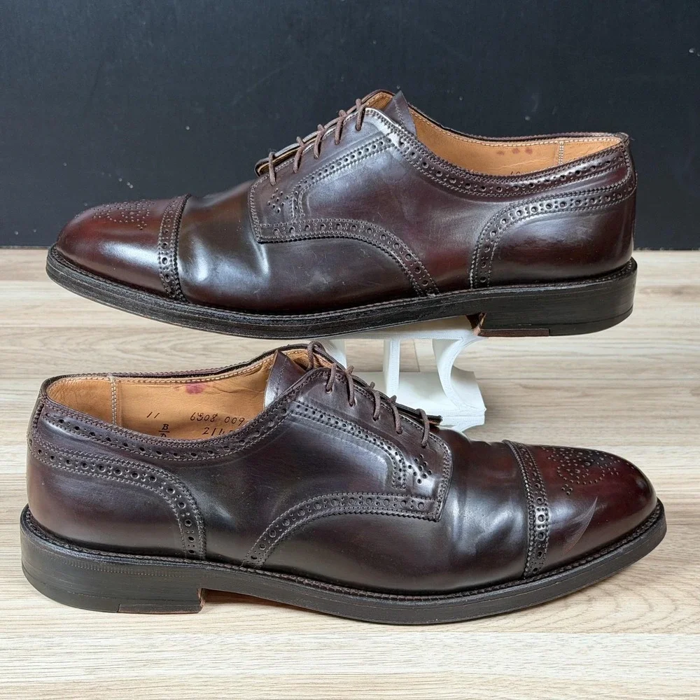 Alden Shoes Mens 11 Brown Derby Shell Cordovan Leather Cap Toe Medallion 2145